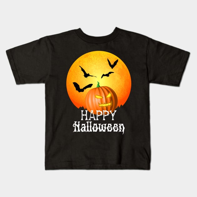 Jack O Lantern Happy Halloween Pumpkin Kids T-Shirt by Packrat